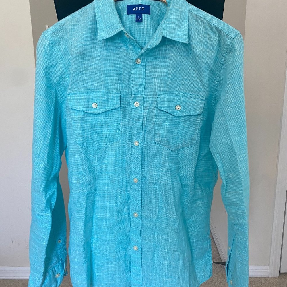 Teal Mens Button Down Shirt - Size: Small